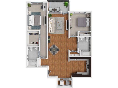 Floor plan for 2 beds, 2 baths, 1190 sqft